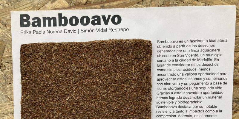 Biomaterial llamado Bambooavo, hecho de materiales reciclables.